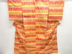 横段に井桁絣織り出し手織り紬着物